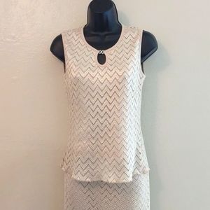 Women's cream crochet 2 piece top and skirt set size medium